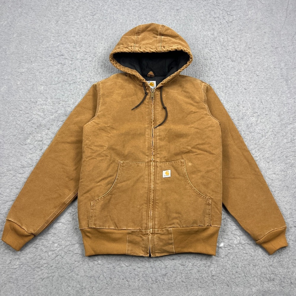 VTG Carhartt Active Jacket Womens XS Brown Duck Canvas Hooded Coat Y2K Zip WJ130